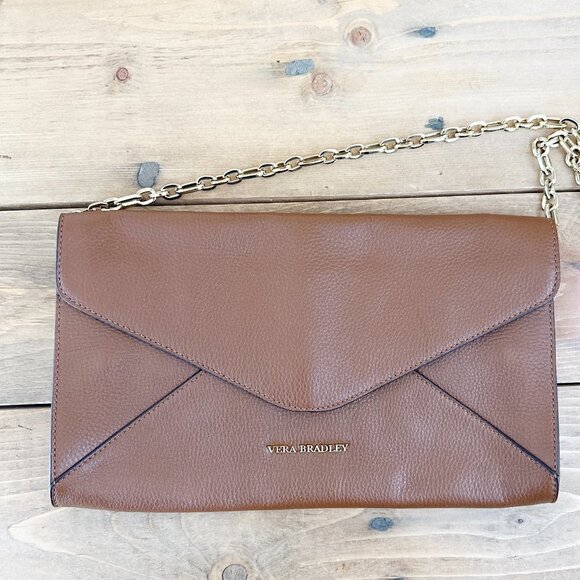 Vera Bradley Harper Clutch Envelope Leather Cognac Shoulder - Picture 1 of 7